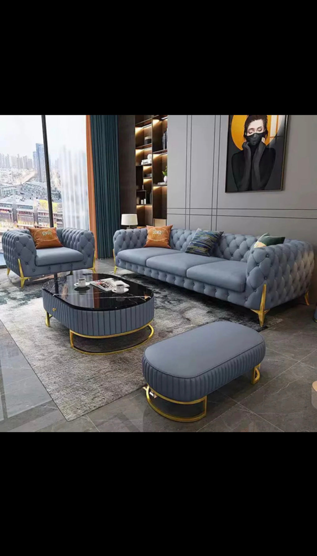 Canapé de salon moderne en acier inoxydable de luxe, vente chaude, 2-3 places, revêtement en velours, pour la maison et l'hôtel