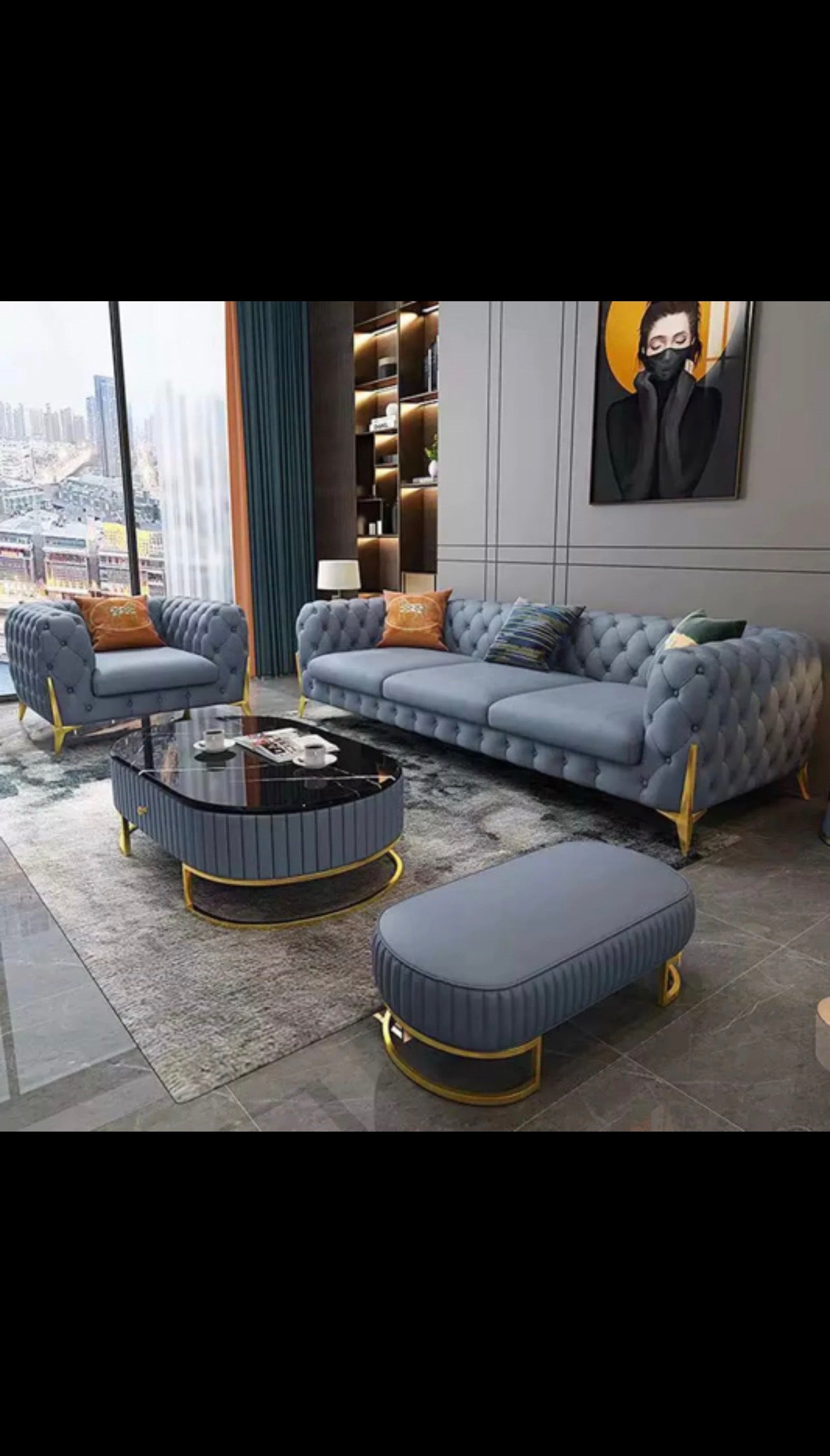 Canapé de salon moderne en acier inoxydable de luxe, vente chaude, 2-3 places, revêtement en velours, pour la maison et l'hôtel