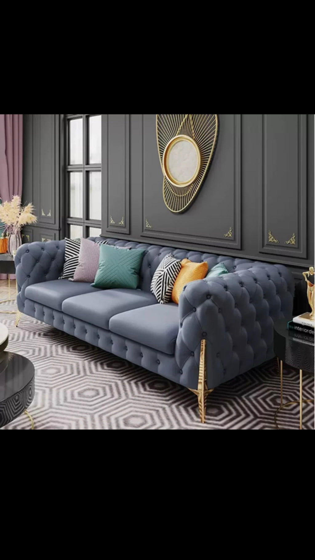 Canapé de salon moderne en acier inoxydable de luxe, vente chaude, 2-3 places, revêtement en velours, pour la maison et l'hôtel