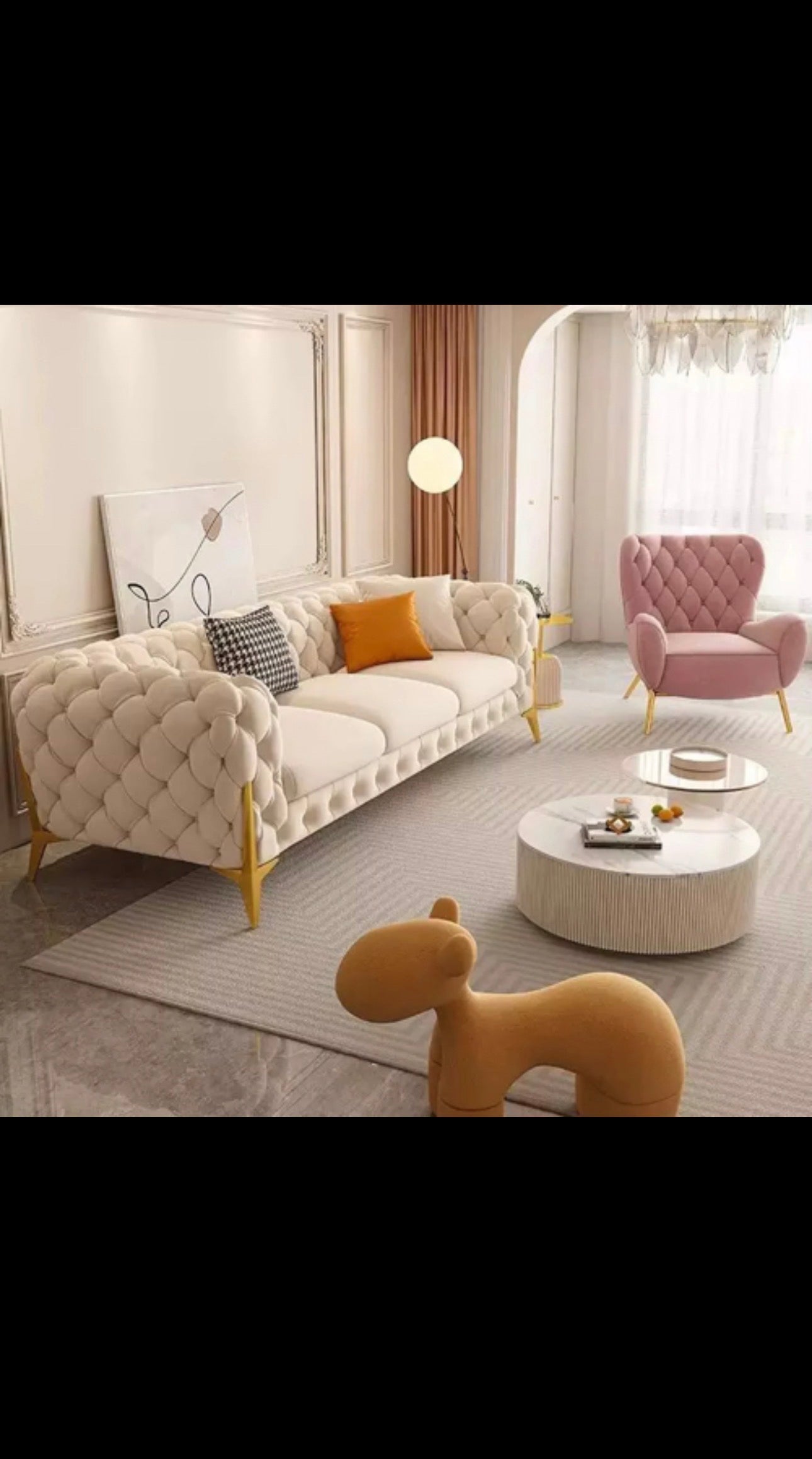 Canapé de salon moderne en acier inoxydable de luxe, vente chaude, 2-3 places, revêtement en velours, pour la maison et l'hôtel